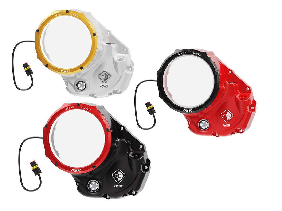 DBK Special Parts (Ducabike) EVO LED Clear Wet Clutch Cover for the Ducati Hypermotard 821 (2015) / 939 / 950, Multistrada 950, Supersport /S and Monster 821 DBK Special Parts (Ducabike) EVO LED Clear Wet Clutch Cover for the Ducati Hypermotard 821 (2015) / 939 / 950, Multistrada 950, Supersport /S and Monster 821
